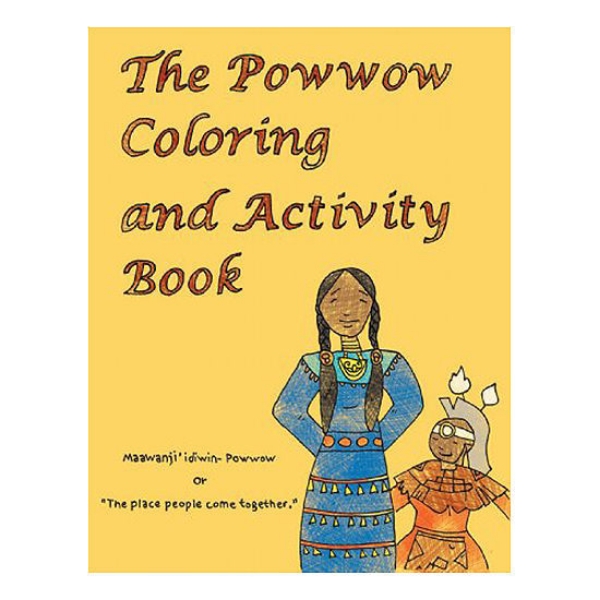 The Powwow Coloring and Activity Book cover with yellow and illustrated people