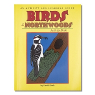 Birds of North Woods Activity Book in Yellow with colored graphic of bird eating worm.