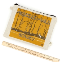 The pouch is pictured next to a ruler showing that it is 9 inches long.