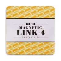 Magnetic Link 4 Travel Size printed in bold black with a light and dark yellow geometric pattern in background. 