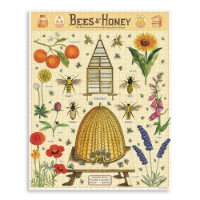 Bees and Honey puzzle, assembled, featuring illustrations of honey bees, flowers, and a large hive.