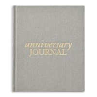 Anniversary Journal with gray linen hardcover. Gold embossed lettering says "Anniversary Journal"