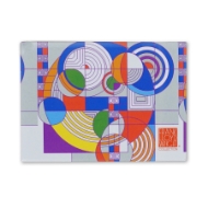 Rectangular refridgerator magnet with colorful, geometric designs by Frank Lloyd Wright.