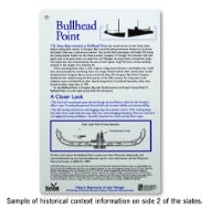 Bullhead Point card solo featuring detailed information and graphics of the shipwreck in both black and blue colored text. 