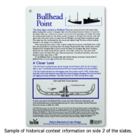 Bullhead Point card solo featuring detailed information and graphics of the shipwreck in both black and blue colored text. 