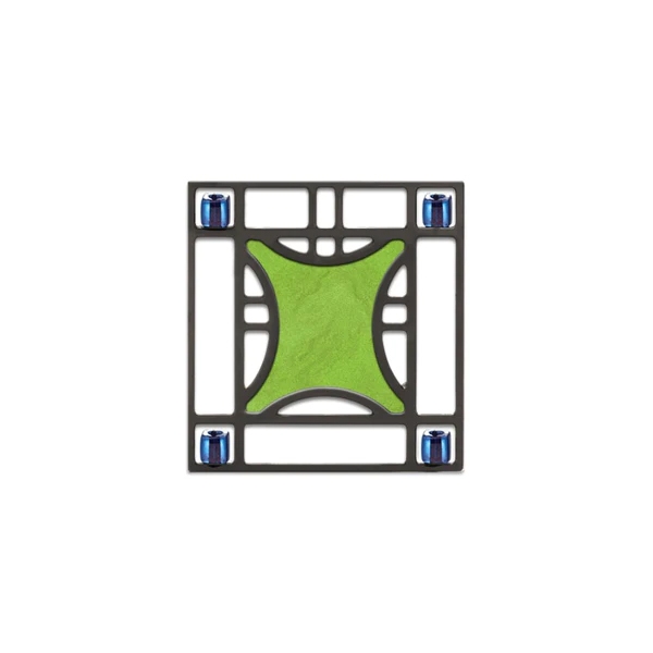 Square lapel pin with gren design inpsired by Louis Sullivan leaded window. 