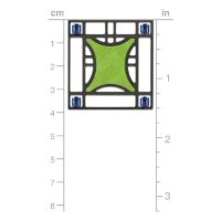 Square lapel pin with gren design inpsired by Louis Sullivan leaded window.  Shown next to ruler to show size of approx. 1.5" x 1.5"