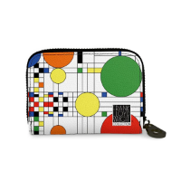 Rectangular zipper wallet with colorful, geometric Frank Lloyd Wright design.