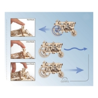 Poster for Ugears tractor model showing 3 different gear/speed settings for the tractor. 