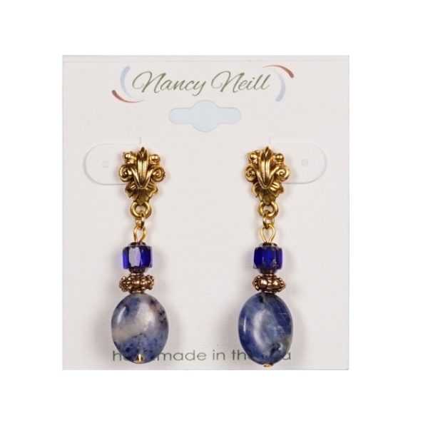 A pair of gold and blue sodali earrings