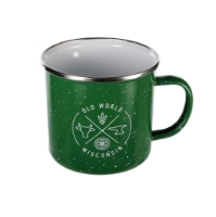 A slightly more top view of the green camping mug showing the interior is white