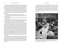 Page spread from "Wisconsin for Kennedy" with paragraphs of text on the left and a black and white photo on the right showing Senator Kennedy at a dinner party at a long table.