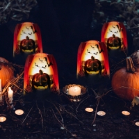 The Jack-O-Lantern Luminary Lanterns - Set of 4 hanging as decor