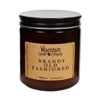 The Brandy Old Fashioned 16 oz candle in brown glass container with black tin screw-on lid. 