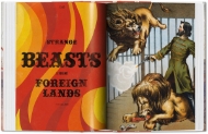 Open pages sample from "The Circus" with section title "Strange Beasts" on left and vintage illustration of lion tamer with two lions.