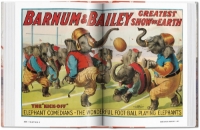 Open pages sample from "The Circus" with two-page spread of vintage Barnum and Bailey circus poster featuring elephants.