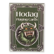 Green box of Hodag playing cards with illustration of snarling hodag beast with white fangs and horns.