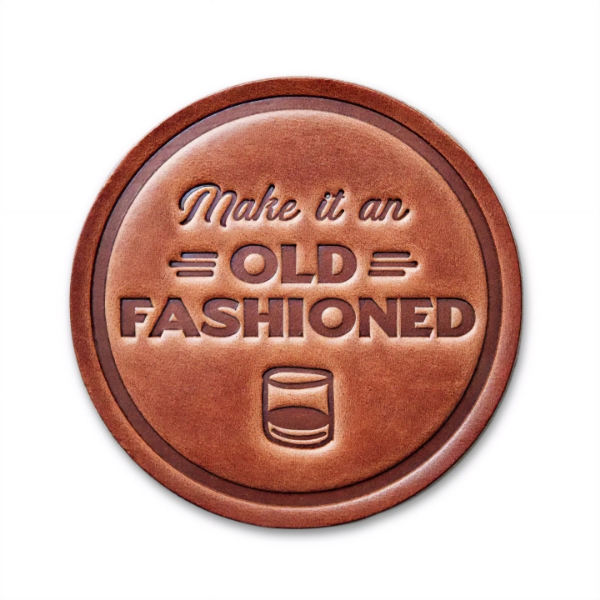 The Old Fashioned Leather Coaster on a blank white background