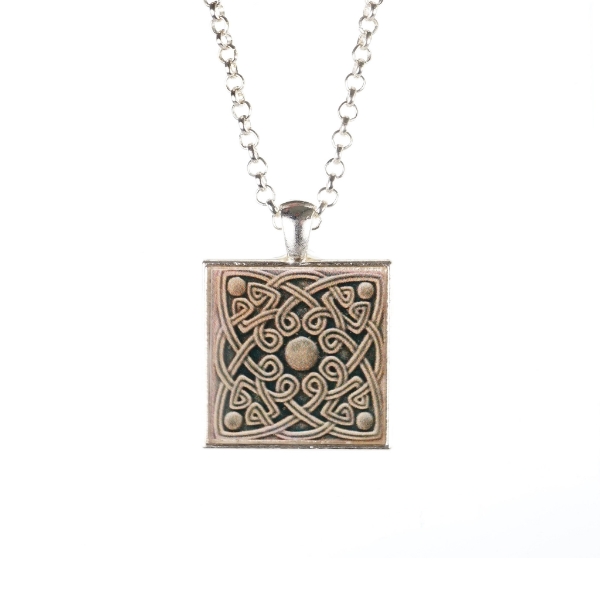 Square pendant with Celtic knot design.