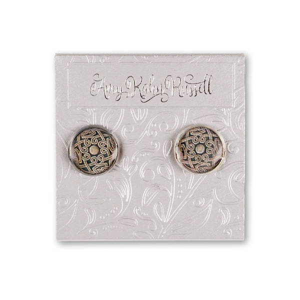 Two round post earrings with Celtic knot design.