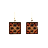 Two square dangle earrings with Victorian era geometric leaf design.