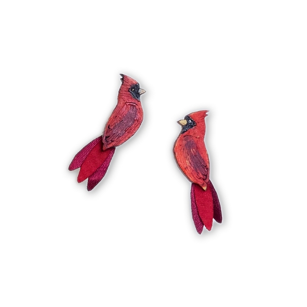 The Red Cardinal Stud Earrings on a blank white background