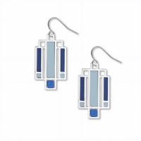 The Frank Lloyd Wright Willits "Light Screen" Earrings | Blue/Silver on a blank white background