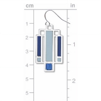 The Frank Lloyd Wright Willits "Light Screen" Earrings | Blue/Silver being measured 