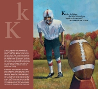 Inner page sample from "T is for Touchdown" with color illustration of football players and some text.