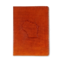 Brown leather passport cover.