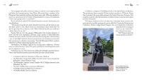 Page spread from "Valiant Vel" young reader book with color photo of statue of Vel in Madison, Wisconsin and list of places that bear her name. Pages 114-115.